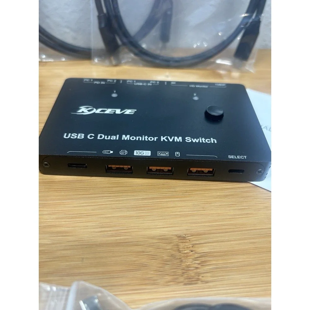 KCEVE 2 Ports KVM Switch 2 Computers 2 Monitors 2 HDMI 4 USB C With Cables